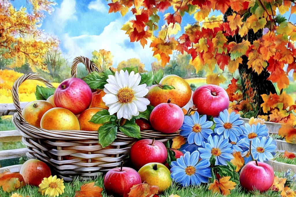 Apples and flowers large-piece jigsaw puzzle for seniors