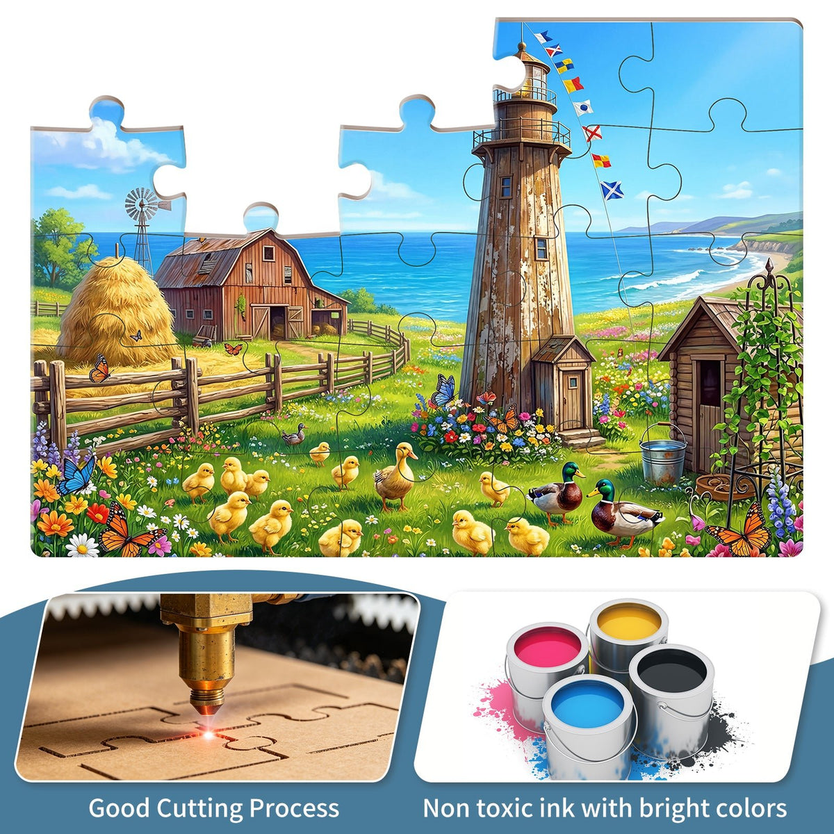 Precision-cut colorful large puzzle pieces designed for seniors