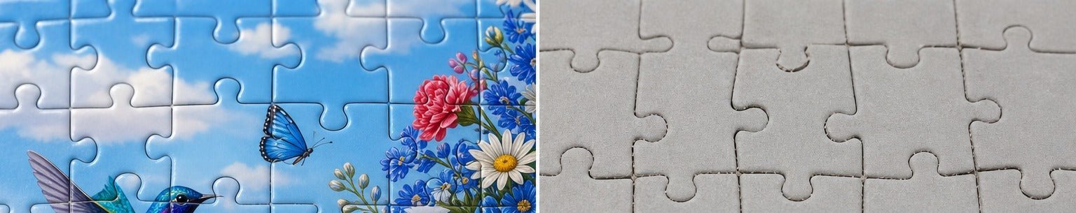 Clean precision-cut puzzle fit compared with rough loose puzzle edges