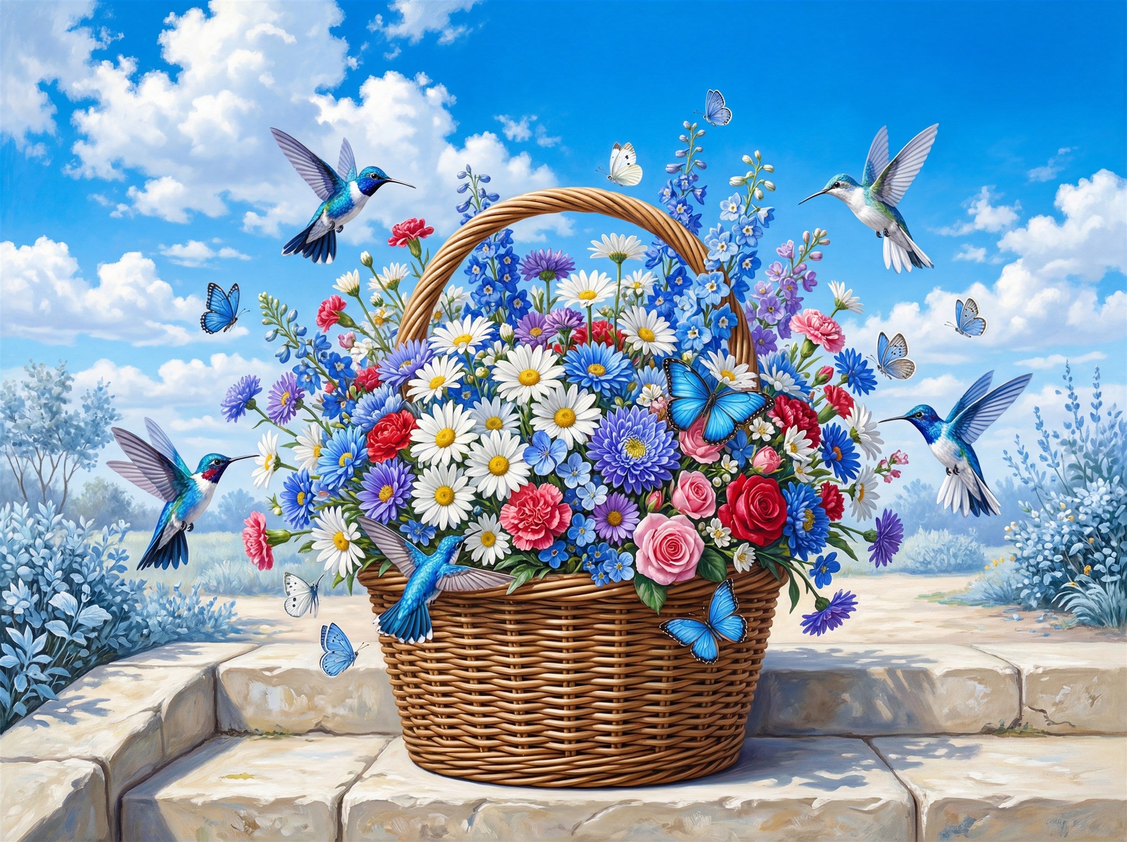 Hummingbirds and flowers puzzle artwork