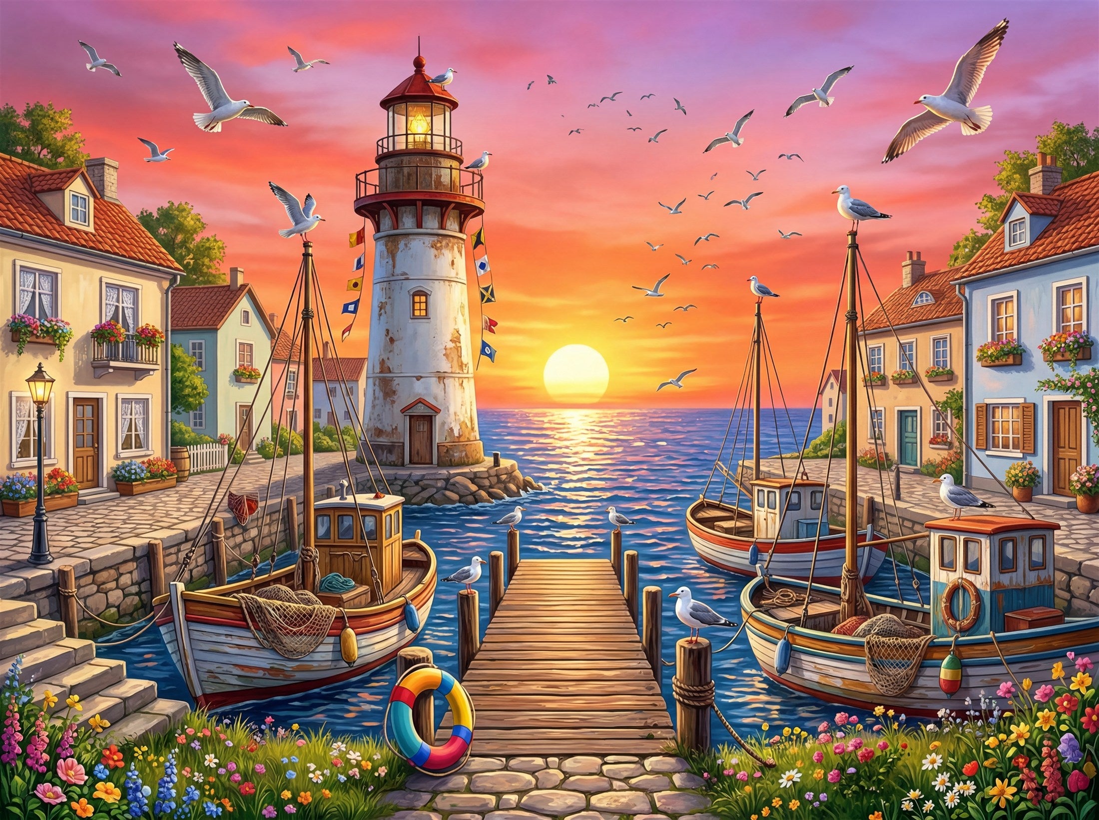 Seaside lighthouse puzzle artwork
